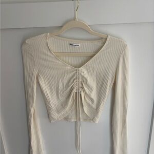 Reformation Cream Ribbed Crop Top